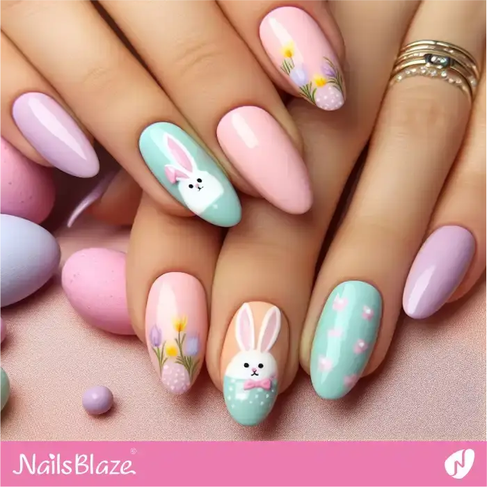 Pastel Nails with Easter Bunnies | Easter Nails - NB3409